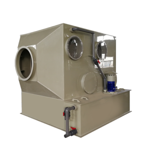 Horizontal fume scrubber system for waste air purification