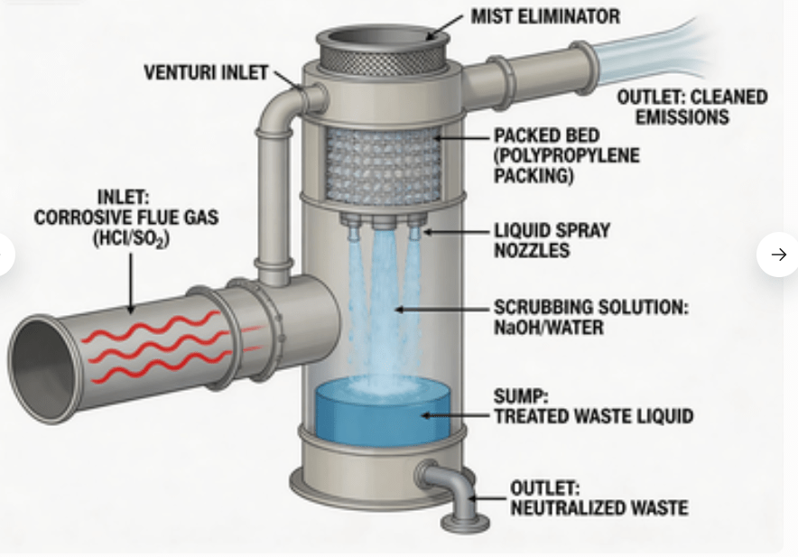 Advanced scrubber technology for corrosive industrial emissions control